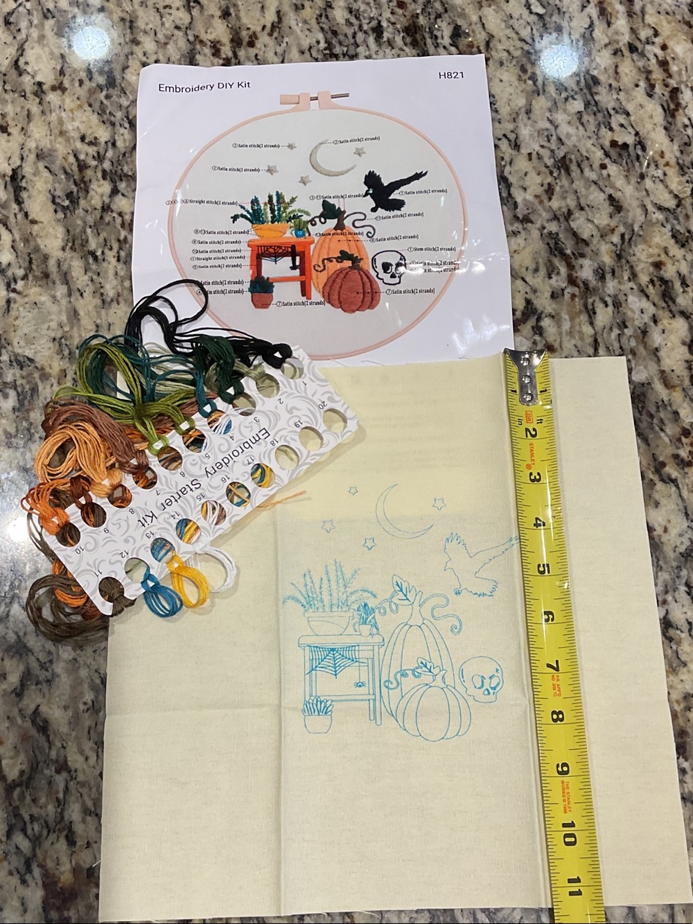 Halloween Pumpkin & Plant Embroidery DIY Kit with Floss